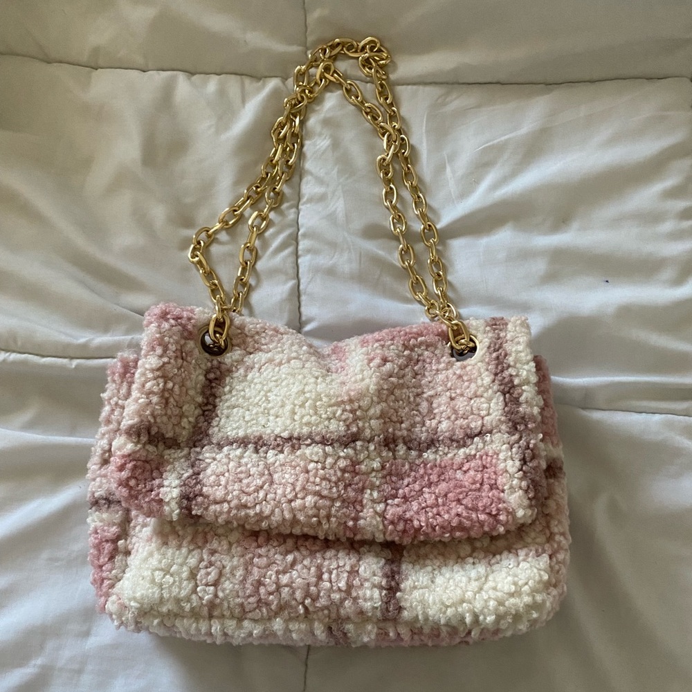 Pink Sherpa Crossbody Handbag